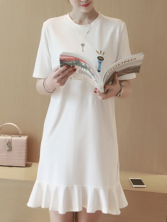 White Above Knee Shift Plus Size Dress for Casual