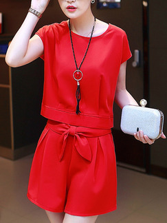 Red Two Piece Shirt Shorts Jumpsuit for Casual Party