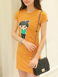 Orange Above Knee Shift Plus Size Dress for Casual