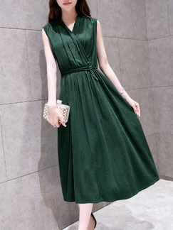 Green Midi V Neck Wrap Fit & Flare Dress for Party Evening Cocktail