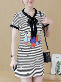 White Black Colorful Above Knee Plus Size Shift Dress for Casual