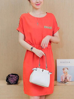 Orange Above Knee Shift Plus Size Dress for Casual Party