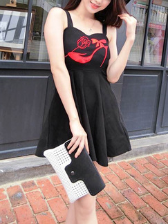 Black and Red Above Knee Fit & Flare Slip Dress for Casual Party Evening