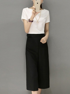 White and Black Two Piece Shirt Pants Wide Leg Plus Size Jumpsuit for Casual Evening Office