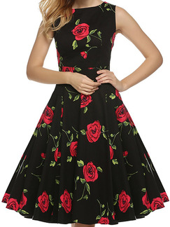 Black Fit & Flare Floral Knee Length Plus Size Dress for Evening Party Cocktail On Sale