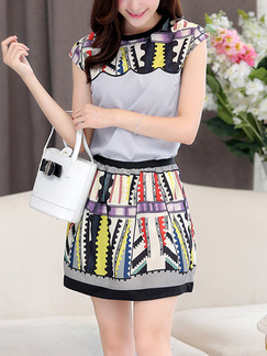 Grey and Colorful Shift Above Knee Plus Size Dress for Casual Party Evening On Sale