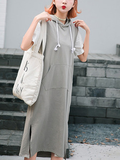 Grey Midi Shift Plus Size Dress for Casual
 On Sale