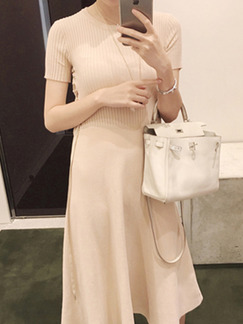 Beige Midi Knitted Dress for Casual Party Evening