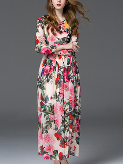 Colorful Maxi Plus Size Floral Cute Long Sleeve Dress for Casual Beach On Sale
