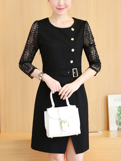 Black Sheath Lace Plus Size Above Knee Dress for Casual Office Evening On Sale