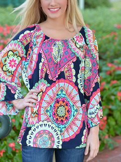 Colorful Shirt Long Sleeve Plus Size Top for Casual Beach On Sale