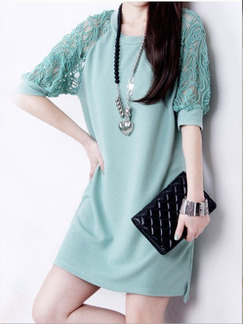 Green Shift Above Knee Lace Plus Size Knitted Dress for Casual Evening