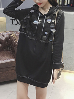 Black Shift Sequin Above Knee Long Sleeve Dress for Casual