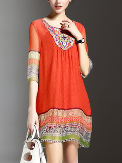 Orange Shift Plus Size Above Knee Dress for Casual Party Evening