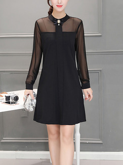 Black Shift Above Knee Plus Size Long Sleeve Dress for Casual Office On Sale