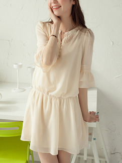 Cream Fit & Flare Plus Size Cute Above Knee Dress for Casual