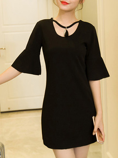 Black Shift Above Knee Plus Size Dress for Casual Party Evening