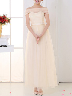 Cream Maxi Off Shoulder Dress for Prom Bridesmaid