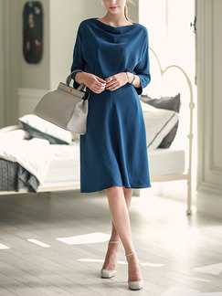 Blue Shift Knee Length Dress for Casual Office Party Evening