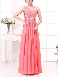 Pink Maxi One Shoulder Plus Size Cute Dress for Prom Bridesmaid