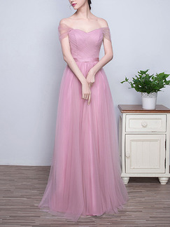 Pink Off Shoulder Maxi Plus Size Cute Dress for Prom Bridesmaid