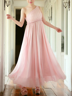 Pink One Shoulder Maxi Plus Size Cute Dress for Prom Bridesmaid