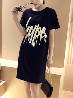 Black Shift Above Knee Plus Size T-Shirt Dress for Casual