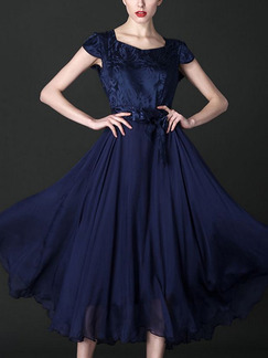 Blue Midi Fit & Flare Plus Size Dress for Prom Bridesmaid