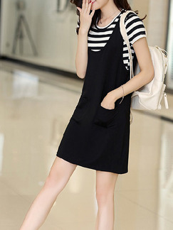 Black and White Shift Above Knee Plus Size Dress for Casual