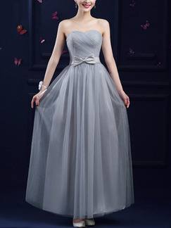 Grey Maxi Strapless Plus Size Fit & Flare Dress for Prom Bridesmaid