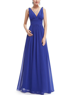Blue V Neck Maxi Plus Size Dress for Prom Bridesmaid Cocktail Ball