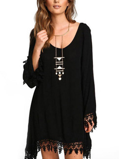 Black Shift Above Knee Plus Size Long Sleeve Lace Dress for Party Cocktail