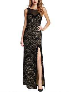 Black Maxi Bodycon Plus Size Lace Backless Dress for Cocktail Prom