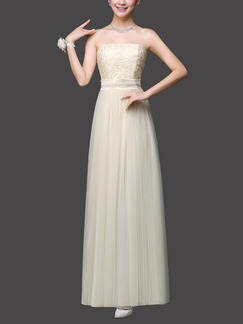 Beige Maxi Strapless Dress for Prom Bridesmaid