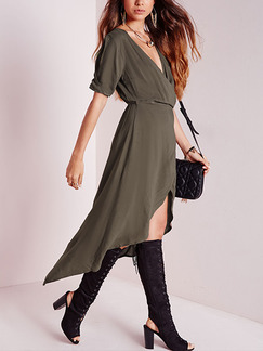 Green Midi V Neck Dress for Cocktail Party Evening