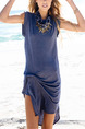 Blue Plus Size Above Knee Dress for Casual Beach