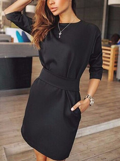 Black Plus Size Above Knee Sheath Long Sleeve Dress for Casual Evening Office