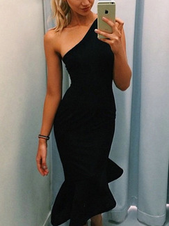 Black Plus Size Bodycon Maxi One Shoulder Dress for Party Evening Cocktail