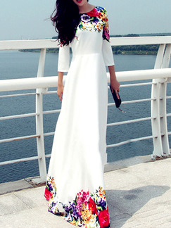 White Colorful Plus Size Maxi Floral Dress for Casual Beach Evening