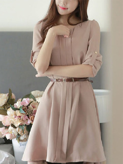 Pink Plus Size Fit & Flare Above Knee Dress for Casual Office