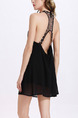 Black Backless Above Knee Plus Size Halter  Dress for Casual Evening Party