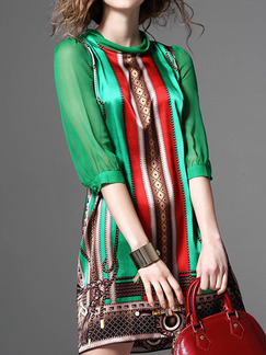Green and Red Shift Above Knee Plus Size Dress for Casual Party Evening