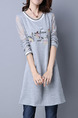 Grey Shift Long Sleeve Above Knee Plus Size Dress for Casual