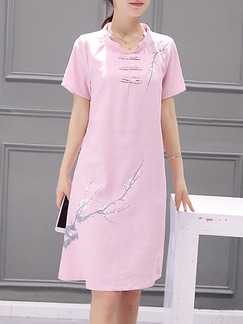 Pink Cute Shift Above Knee Plus Size Dress for Casual Office