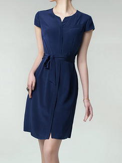 Blue Sheath Above Knee Plus Size Dress for Casual Office Evening