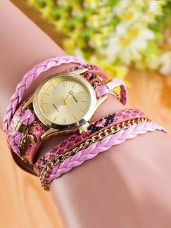 Gold and Pink Leather Band Bracelet Quartz Watch