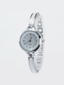 Silver and White Silver Plated Band Bracelet Quartz Watch