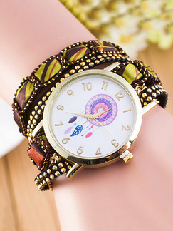 Multi-Color Leather Band Bracelet Quartz Watch