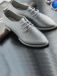 Grey Leather Pointed Toe Chunky Heel Low Heel Heels