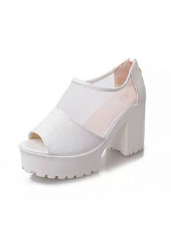 White Leather Peep Toe Platform Chunky Heel High Heel 9cm Heels